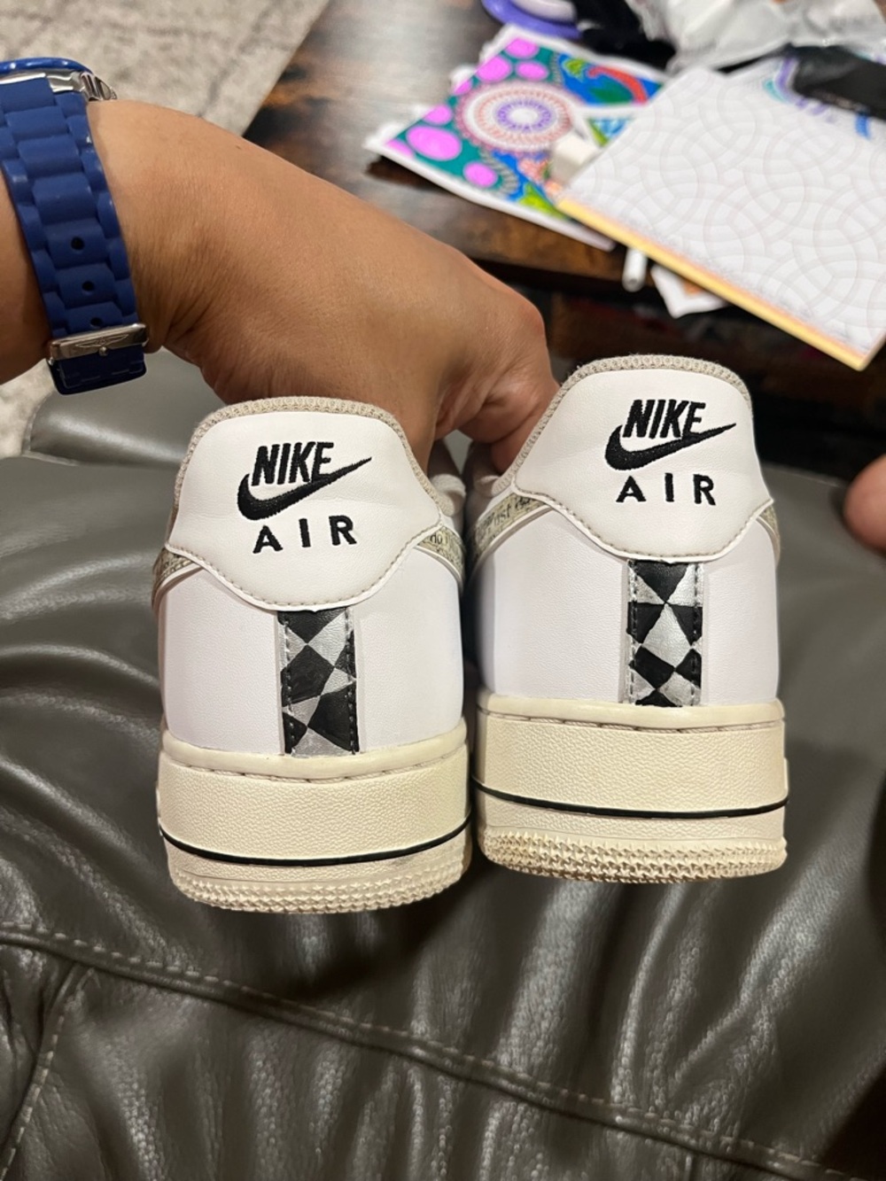 Nike Air Force 1 White, Silver & Black Customized, Mens 8.5/Womens 10 - Picture 4 of 6